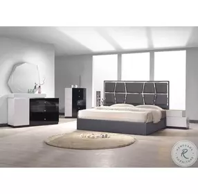 Degas Charcoal Upholstered Platform Bedroom Set with Turin Light Grey Casegood