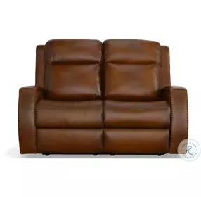 Mustang Brown Leather 60" Power Reclining Loveseat With Power Headrest And Footrest