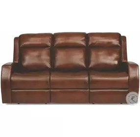 Mustang Brown Leather 84" Power Reclining Sofa With Power Headrest And Footrest