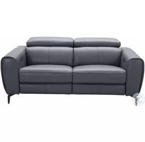 Lorenzo Blue Grey Italian Leather Power Reclining 70" Loveseat