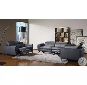 Lorenzo Blue Grey Italian Leather Power Reclining Living Room Set