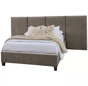 Joinery Espresso Oak and Brindle Gray Performance Fabric Queen Upholstered Wall Panel Bed