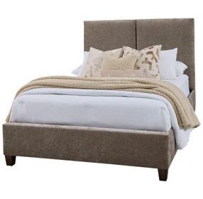 Joinery Espresso Oak and Brindle Gray Performance Fabric Queen Upholstered Panel Bed