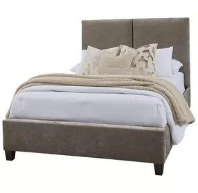 Joinery Espresso Oak and Brindle Gray Performance Fabric Queen Upholstered Panel Bed