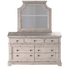 Providence Antique White 7 Drawer Dresser and Arched Mirror