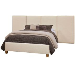 Joinery Espresso Oak and Ivory Cream Performance Fabric Queen Upholstered Wall Panel Bed