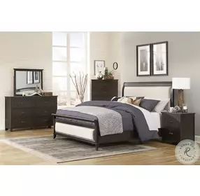 Hebron Dark Cherry And Beige Upholstered Sleigh Bedroom Set