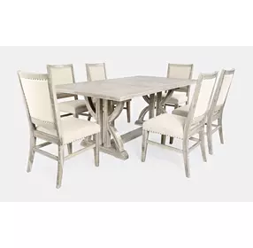 Fairview Ash and Beige Upholstered 7 Piece Dining Set with Nailhead Trim