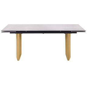 Vesa Beige and Brushed Gold 79" Glass Top Extendable Dining Table