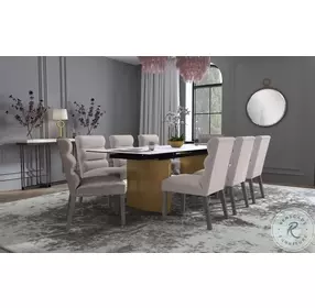 Vesa Beige and Brushed Gold 79" Glass Top Extendable Dining Room Set