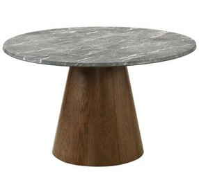 Franklin Gray and Dark Oak 50" Round Marble Top Dining Table