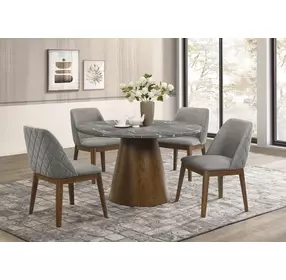 Franklin Gray and Dark Oak Round Marble Top Dining Room Set