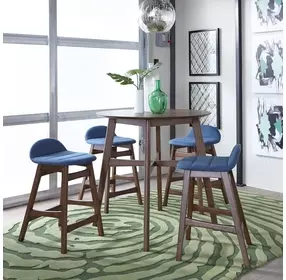 Space Savers Satin Walnut and Denim Blue Upholstered 5 Piece Gathering Dining Set