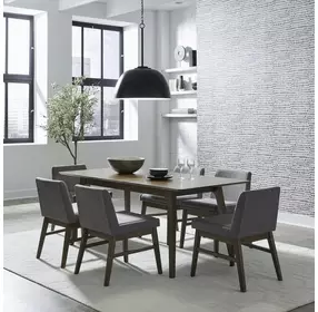 Space Savers Satin Walnut and Gray Upholstered 7 Piece Extendable Leg Dining Set