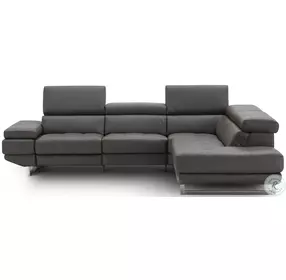 The Annalaise Dark Gray Italian Leather Reclining RAF Sectional