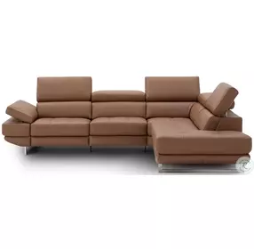 The Annalaise Caramel Italian Leather Reclining RAF Sectional