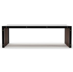 Pinstripe Dark Chocolate and Rich Walnut Rectangular Glass Top Cocktail Table