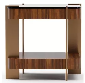 Altura Smoked Walnut and Champagne Gold Square Glass Top Side Table