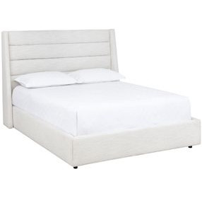Emmit Merino Pearl Performance Fabric Queen Upholstered Platform Bed