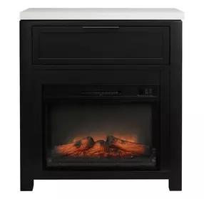 Fireside Consoles Black and White Sintered Stone Top Fireside Console with USB Charging