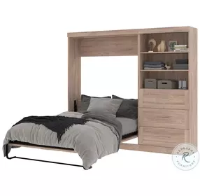 Pur Rustic Brown 95" Full Murphy Bed and Shelving Unit with Drawers
