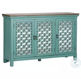 Eclectic Living Turquoise 3 Door Accent Cabinet