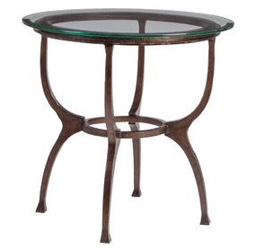 Metal Designs Antique Copper Round Glass Top Patois End Table