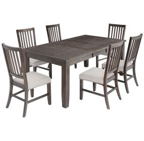 Willow Dark Brown and Beige Upholstered 7 Piece Dining Set with Nailhead Trim