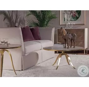 Signature Designs White And Gold Foil Crystal Stone Round Occasional Table Set