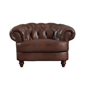 Newlyn Caramel Leather Upholstered Accent Chair with Nailhead Trim