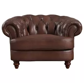 Newlyn Caramel Leather Upholstered Accent Chair with Nailhead Trim