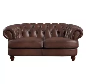 Newlyn Caramel Leather 73" Loveseat with Nailhead Trim