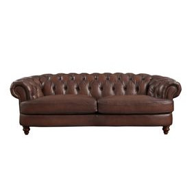 Newlyn Caramel Leather 94" Sofa with Nailhead Trim