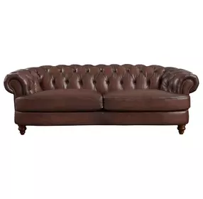 Newlyn Caramel Leather 94" Sofa with Nailhead Trim