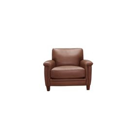 Sherwyn Pecan Leather Upholstered Accent Chair with Nailhead Trim