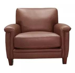 Sherwyn Pecan Leather Upholstered Accent Chair with Nailhead Trim