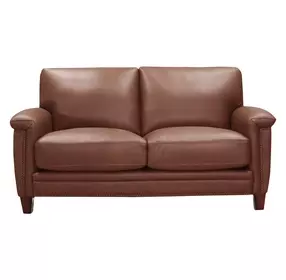 Sherwyn Pecan Leather 64" Loveseat with Nailhead Trim