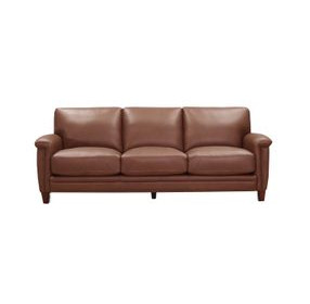 Sherwyn Pecan Leather 89" Sofa with Nailhead Trim