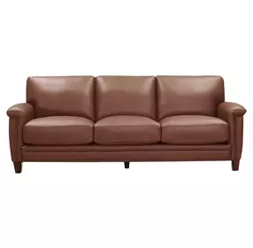 Sherwyn Pecan Leather 89" Sofa with Nailhead Trim