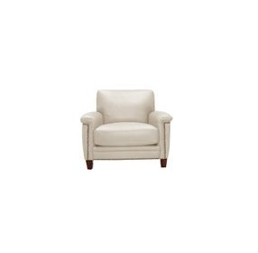 Sherwyn Vanilla Leather Upholstered Accent Chair with Nailhead Trim