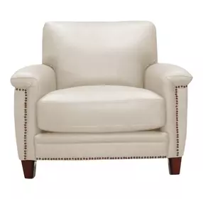 Sherwyn Vanilla Leather Upholstered Accent Chair with Nailhead Trim