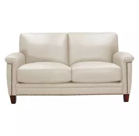 Sherwyn Vanilla Leather 64" Loveseat with Nailhead Trim