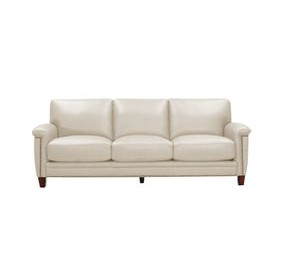 Sherwyn Vanilla Leather 89" Sofa with Nailhead Trim