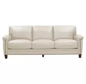 Sherwyn Vanilla Leather 89" Sofa with Nailhead Trim