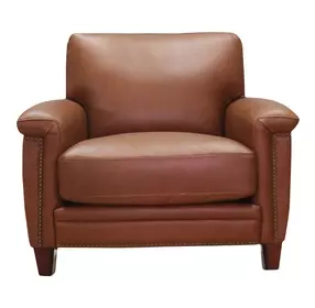 Sherwyn Nutmeg Leather Upholstered Accent Chair with Nailhead Trim