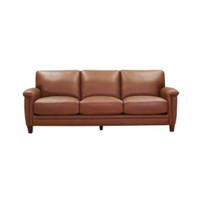 Sherwyn Nutmeg Leather 89" Sofa with Nailhead Trim