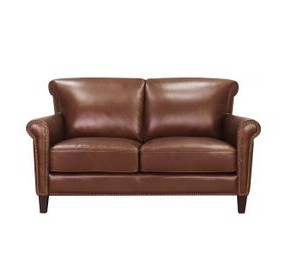 Navrell Pecan Leather 60" Loveseat with Nailhead Trim