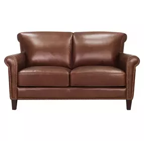 Navrell Pecan Leather 60" Loveseat with Nailhead Trim