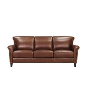 Navrell Pecan Leather 84" Sofa with Nailhead Trim