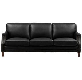 Camden Black Leather 87" Sofa with Nailhead Trim